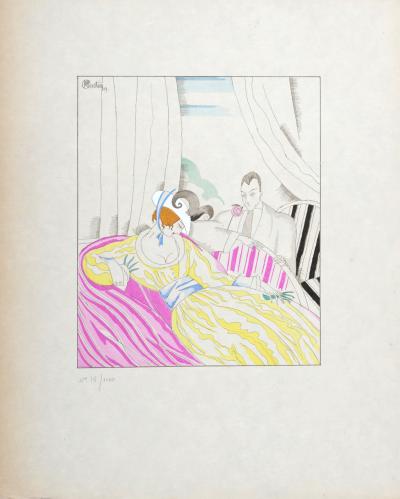 Charles MARTIN - La Loge, C. 1914 - Original hand-colored pochoir print with watercolor 2