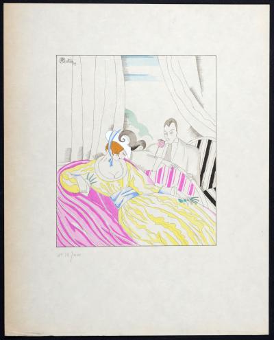 Charles MARTIN - La Loge, C. 1914 - Original hand-colored pochoir print with watercolor 2