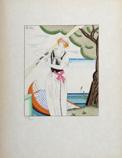 Charles MARTIN - Ohé Du Bateau!, C. 1914 - Original colorié au pochoir et aquarelle 2