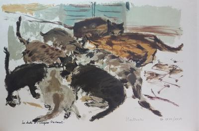 Eric Battista - Brassens : les chats de l’impasse Florimont - lithographie originale