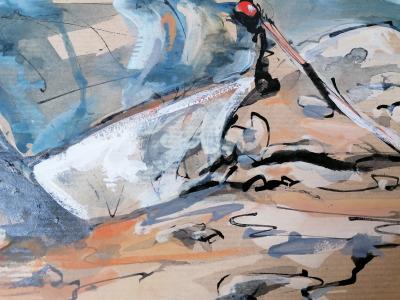 Antoine Faure - Chalutier au repos,  - Gouache et encore sur papier 2