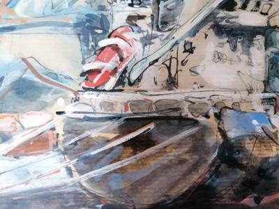 Antoine Faure (1975) - Paquebot à quai, 2021 - Gouache et encore sur papier 2