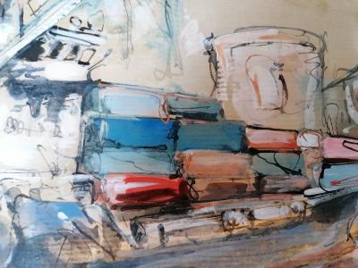 Antoine Faure (1975) - Paquebot à quai, 2021 - Gouache et encore sur papier 2