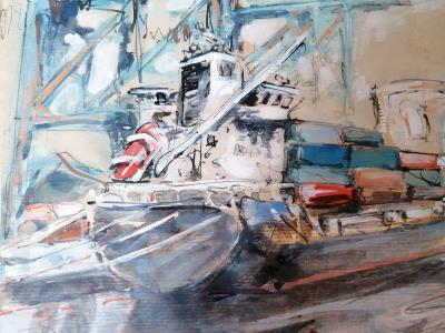 Antoine Faure (1975) - Paquebot à quai, 2021 - Gouache et encore sur papier 2