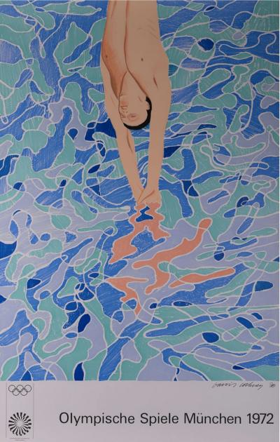 David HOCKNEY - Le plongeur, Jeux olympiques de Munich, 1972 - Affiche lithographique originale 2