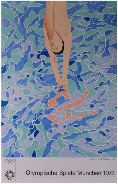 David HOCKNEY - Le plongeur, Jeux olympiques de Munich, 1972 - Affiche lithographique originale 2