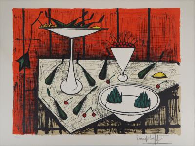 Bernard Buffet - Nature morte au fond rouge - Lithographie originale, signée 2