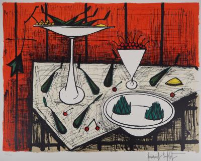 Bernard Buffet - Nature morte au fond rouge - Lithographie originale, signée 2