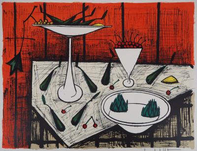 Bernard Buffet - Nature morte au fond rouge - Lithographie originale, signée 2