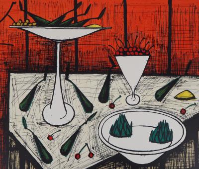 Bernard Buffet - Nature morte au fond rouge - Lithographie originale, signée 2