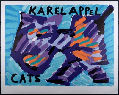 Karel APPEL - Chats, 1978 - Grande lithographie sur papier. 2