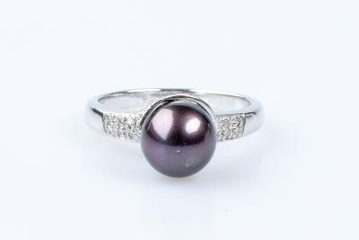 Bague diamant perle de Tahiti en or blanc 18 carats 2