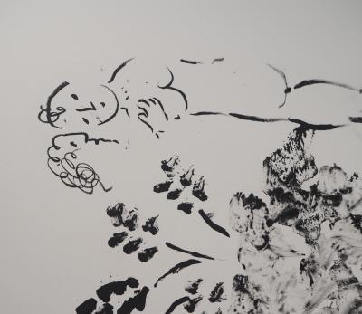 Marc Chagall - Amoureux au bouquet et au coq - Lithographie originale, Signée 2