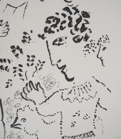 Marc Chagall - Amoureux au bouquet et au coq - Lithographie originale, Signée 2