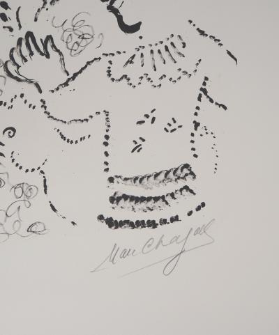Marc Chagall - Amoureux au bouquet et au coq - Lithographie originale, Signée 2