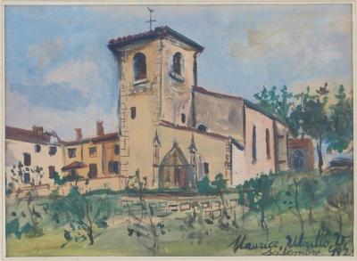Maurice Utrillo - Eglise Saint Bernard - Aquarelle et Gouache originale, Signée 2