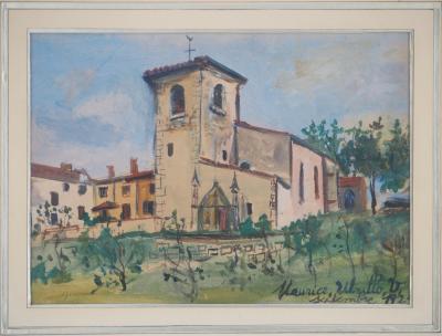 Maurice Utrillo - Eglise Saint Bernard - Aquarelle et Gouache originale, Signée 2