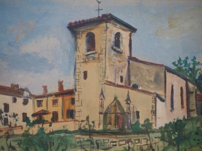 Maurice Utrillo - Eglise Saint Bernard - Aquarelle et Gouache originale, Signée 2