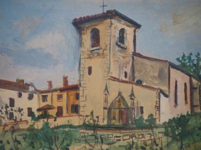 Maurice Utrillo - Eglise Saint Bernard - Aquarelle et Gouache originale, Signée 2