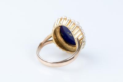 Bague lapis lazuli perles en or jaune 14 carats 2