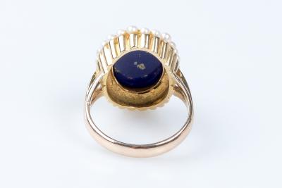 Bague lapis lazuli perles en or jaune 14 carats 2