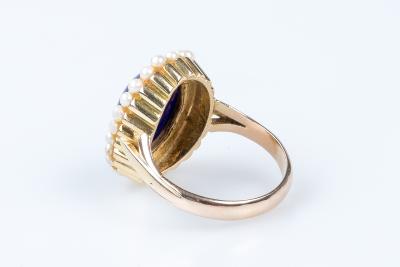 Bague lapis lazuli perles en or jaune 14 carats 2