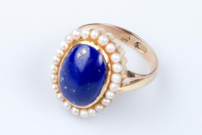 Bague lapis lazuli perles en or jaune 14 carats 2