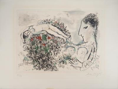 Marc Chagall - Autoportrait au bouquet et nu - Lithographie originale, Signée 2