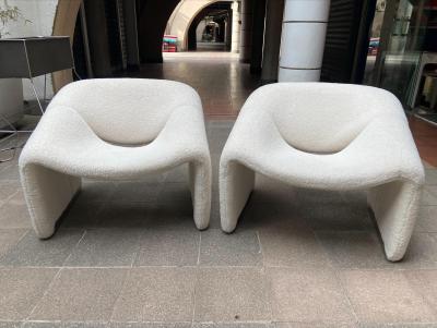 Paire de fauteuils Groovy F598 bouclette blanche - (Dans le goût de) Pierre Paulin 2
