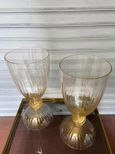 Paire de grands vases-coupes dorés - Murano 2