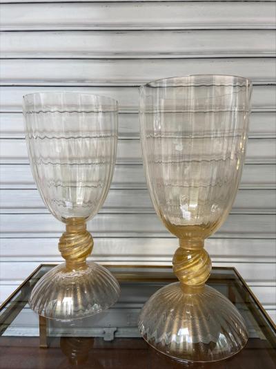 Paire de grands vases-coupes dorés - Murano 2