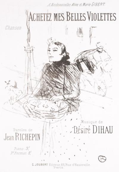 Henri de TOULOUSE - LAUTREC - Achetez mes belles violettes, 1895 - Lithographie originale en noir et blanc sur papier vélin 2