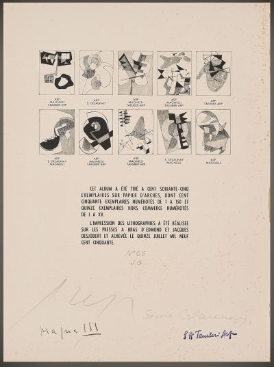 Jean ARP & Sonia DELAUNAY - Untitled Collaboration, Aux Nourritures Terrestres, 1950 - Original lithograph in colors on Arches paper. 2