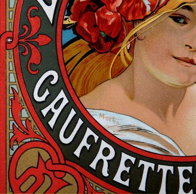 Alphonse MUCHA - Lefèvre-Utile, Gaufrettes vanille, 1898 - Lithograph enhanced with golden ink ( Very scarce!) 2