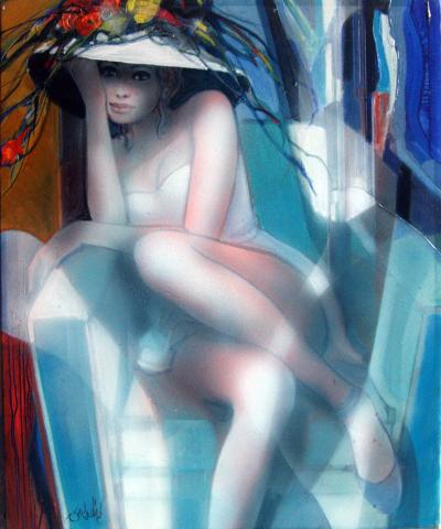 Jean-Baptiste Valadié  - Le Fauteuil Bleu vers 1990 Huile sur toile 2