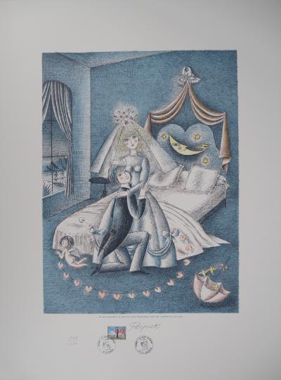 Raymond Peynet -  Les amoureux : nuit d'amour - Lithographie originale Signée 2