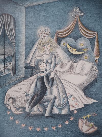 Raymond Peynet -  Les amoureux : nuit d'amour - Lithographie originale Signée 2