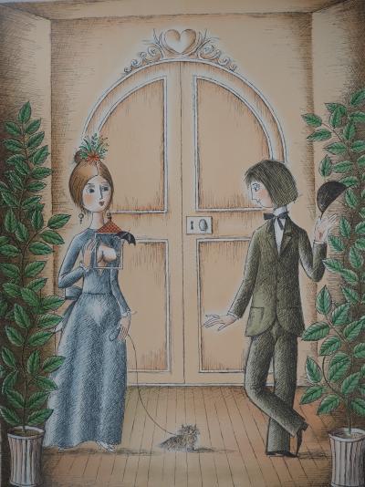 Raymond Peynet -  Les amoureux : promenade sous la pluie - Lithographie originale Signée 2