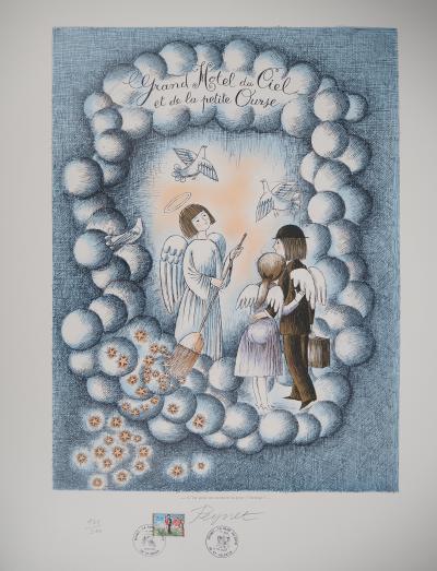 Raymond Peynet - Lovers: hotel in the sky - Original signed