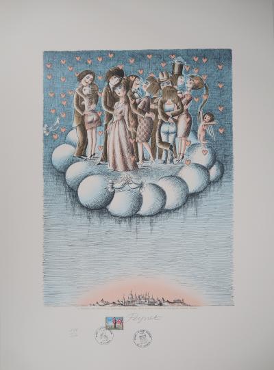 Raymond Peynet - The lovers: in seventh heaven - Original signed lithograph 2