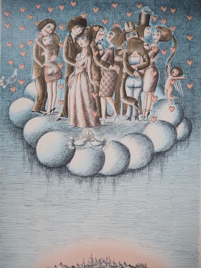 Raymond Peynet - The lovers: in seventh heaven - Original signed lithograph 2