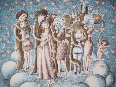 Raymond Peynet - The lovers: in seventh heaven - Original signed lithograph 2