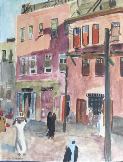 Raoul DU GARDIER - Belebte Straße in Kairo, um 1925 - Signierte Gouache 2