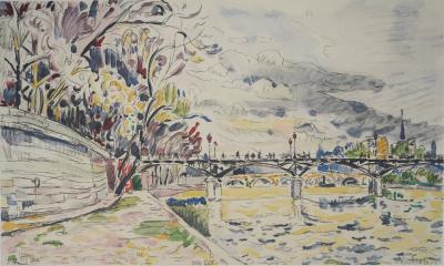 Paul Signac - Paris : La Passerelle des Arts vue des Quais de la Seine - Lithographie, signée 2