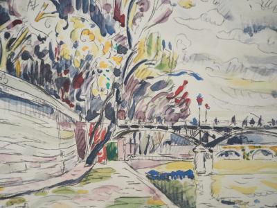 Paul Signac - Paris : La Passerelle des Arts vue des Quais de la Seine - Lithographie, signée 2