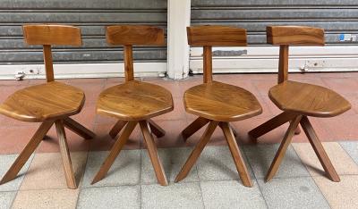 4 Chaises S34A en orme - Pierre Chapo 2