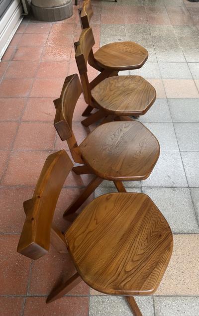 4 Chaises S34A en orme - Pierre Chapo 2