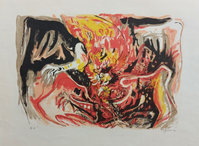 Edouard PIGNON - Combat de coq (1969) - Lithographie originale en couleurs signée au crayon 2