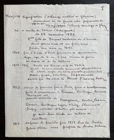 Léonard FOUJITA – Manuscrit autographe curriculum vitae pour la légion d’honneur 2