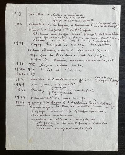 Léonard FOUJITA – Manuscrit autographe curriculum vitae pour la légion d’honneur 2
